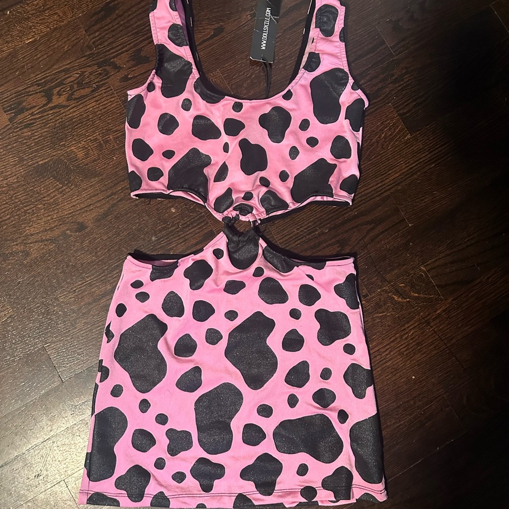 (NWTS) Medium Pink and Black Cow Print Dress (Dolls Kill)